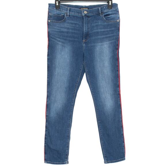 Express Womens Jeans Ankle Legging High Rise Jegging Stripe Blue Red Size 12 KM - Picture 1 of 5